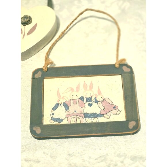 Vintage 1987 Baby Nursery 4 pc HOME INTERIORS Picture Set Signed Handmade Woodwo - Picture 2 of 7